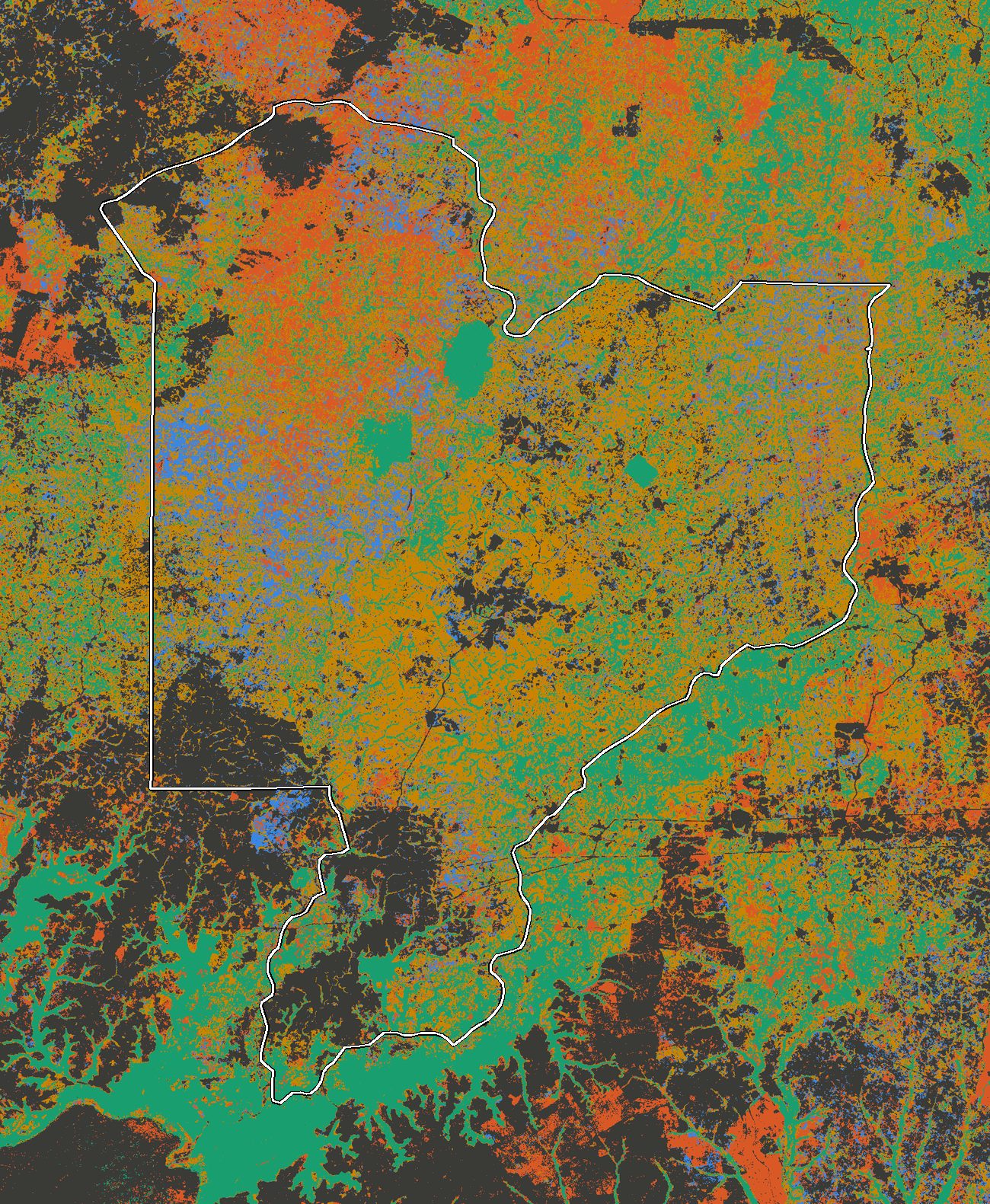 Map of forest condition in Omo Forest Reserve: undisturbed, degraded, regrowth and cleared