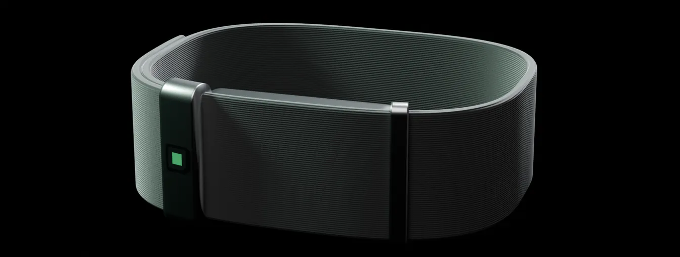 A black knitted band with a metal clasp carrying the Kam Edge mark, and no screen